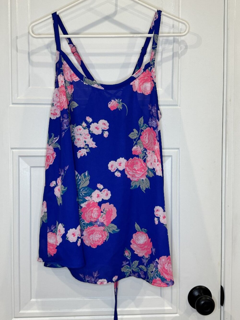 NWT Torrid 00 Blue w/ Pink Purple Green Floral Sheer Challis Cami Lace-up Back
